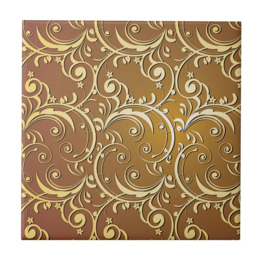  Gold en Beige Filigree  Pattern Tegeltje (Voorkant)