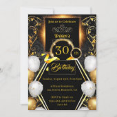 Gold en Black 30th Birthday Invitation Kaart (Voorkant)