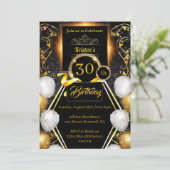 Gold en Black 30th Birthday Invitation Kaart (Staand voorkant)