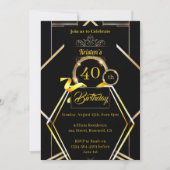 Gold en Black 40th Birthday Invitation Kaart (Voorkant)