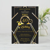 Gold en Black 40th Birthday Invitation Kaart (Staand voorkant)