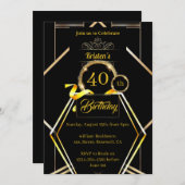 Gold en Black 40th Birthday Invitation Kaart (Voorkant / Achterkant)