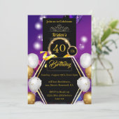 Gold en Black 40th Birthday Invitation Kaart (Staand voorkant)