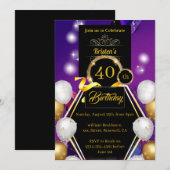 Gold en Black 40th Birthday Invitation Kaart (Voorkant / Achterkant)