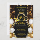 Gold en Black 40th Birthday Invitation Kaart (Voorkant)