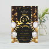 Gold en Black 40th Birthday Invitation Kaart (Staand voorkant)