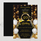 Gold en Black 40th Birthday Invitation Kaart (Voorkant / Achterkant)