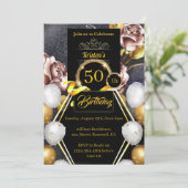Gold en Black 50th Birthday Invitation Kaart (Staand voorkant)
