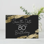 Gold en Black 80th Birthday Sparen de datum Kaart (Staand voorkant)