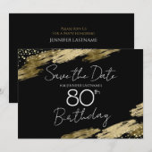 Gold en Black 80th Birthday Sparen de datum Kaart (Voorkant / Achterkant)