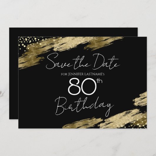 Gold en Black 80th Birthday Sparen de datum Kaart (Voorkant / Achterkant)