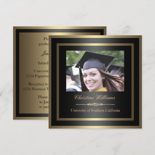 Gold en Black Afstuderen Kaart (Voorkant / Achterkant)