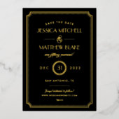 Gold en Black Art Deco Bespaar de datum Folie Uitnodiging (Voorkant)
