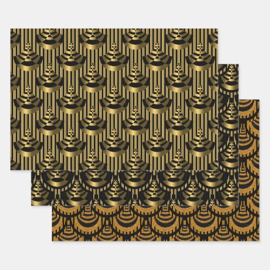 Gold en Black Art Deco Elegant Inpakpapier Vel (Set)
