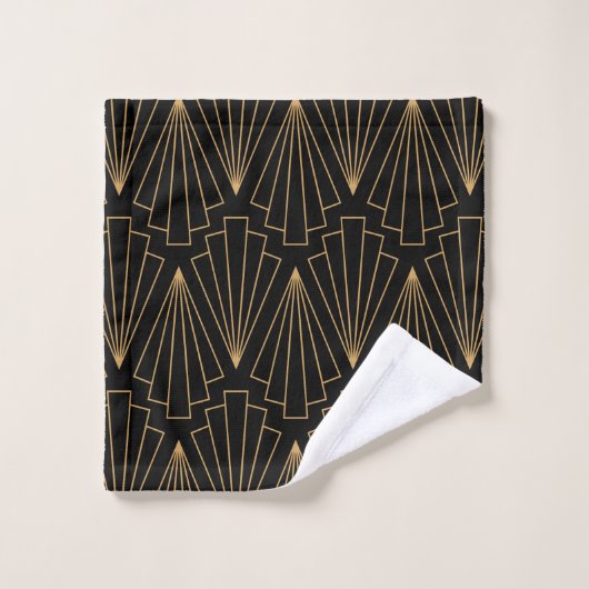 Gold en Black Art Deco Fan Flower Pattern Bad Handdoek (Wasdoekje)