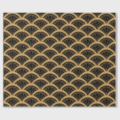 Gold en Black Art Deco Fan Flower Pattern Cadeaupapier (Vlak)