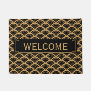 Gold en Black Art Deco Fan Flower Pattern Deurmat