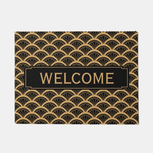 Gold en Black Art Deco Fan Flower Pattern Deurmat (Voorkant)