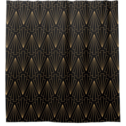 Gold en Black Art Deco Fan Flower Pattern Douchegordijn (Voorkant)