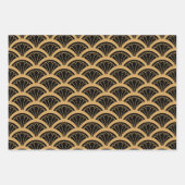 Gold en Black Art Deco Fan Flower Pattern Inpakpapier Vel (Voorkant 3)