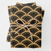 Gold en Black Art Deco Fan Flower Pattern Inpakpapier Vel (In situ)