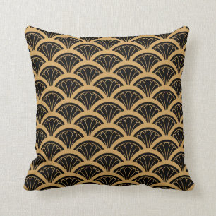Gold en Black Art Deco Fan Flower Pattern Kussen