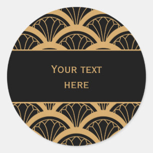 Gold en Black Art Deco Fan Flower Pattern Ronde Sticker