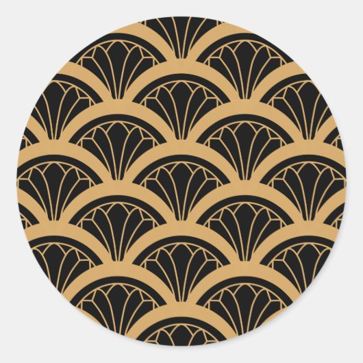 Gold en Black Art Deco Fan Flower Pattern Ronde Sticker (Voorkant)