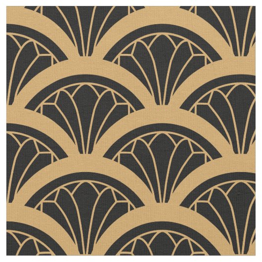 Gold en Black Art Deco Fan Flower Pattern Stof (Close Up)