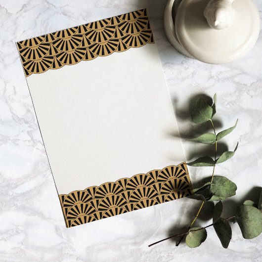 Gold en Black Art Deco Fan Flowers Motif Briefpapier