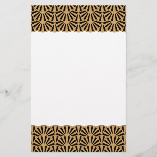 Gold en Black Art Deco Fan Flowers Motif Briefpapier (Voorkant)