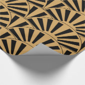 Gold en Black Art Deco Fan Flowers Motif Cadeaupapier (Hoek)
