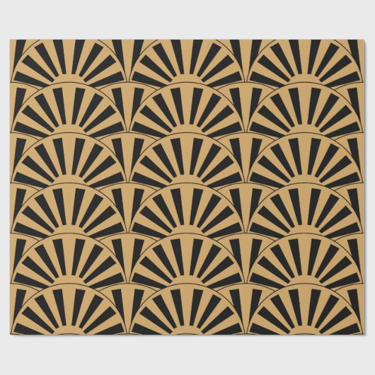 Gold en Black Art Deco Fan Flowers Motif Cadeaupapier (Vlak)