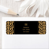 Gold en Black Art Deco Fan Flowers Motif Etiket (Insitu)