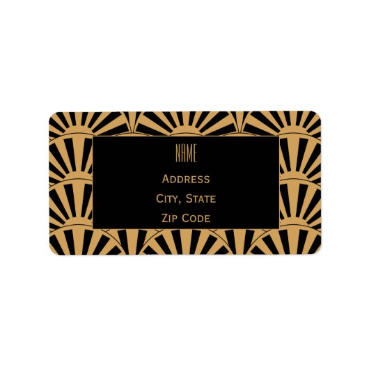 Gold en Black Art Deco Fan Flowers Motif Etiket (Voorkant)