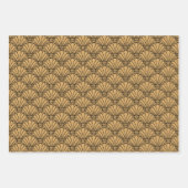 Gold en Black Art Deco Fan Flowers Motif Inpakpapier Vel (Voorkant 3)