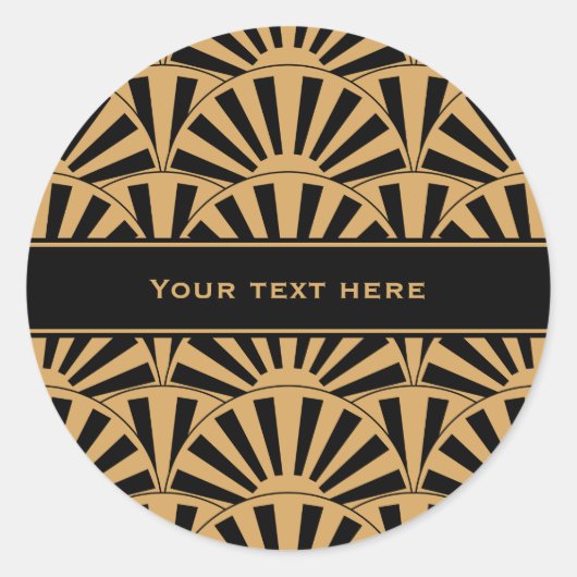 Gold en Black Art Deco Fan Flowers Motif Ronde Sticker (Voorkant)