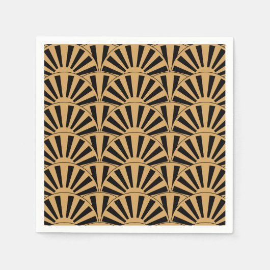 Gold en Black Art Deco Fan Flowers Motif Servet (Voorkant)