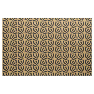 Gold en Black Art Deco Fan Flowers Motif Stof