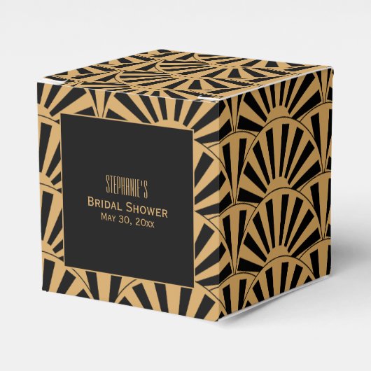 Gold en Black Art Deco Fan Flowers Vrijgezellenfee Bedankdoosjes (Voorkant Zijde)
