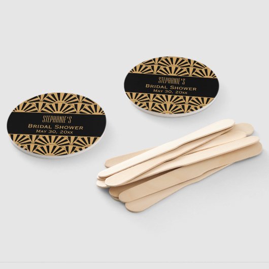 Gold en Black Art Deco Fan Flowers Vrijgezellenfee Handwaaier (Niet-gemonteerd)