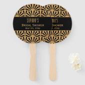 Gold en Black Art Deco Fan Flowers Vrijgezellenfee Handwaaier (Voorkant en achterkant)