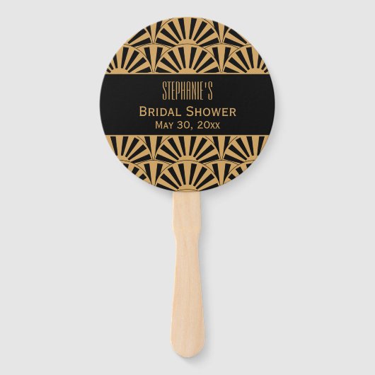 Gold en Black Art Deco Fan Flowers Vrijgezellenfee Handwaaier (Voorkant)