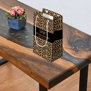 Gold en Black Art Deco Fan Flowers Vrijgezellenfee Klein Cadeauzakje