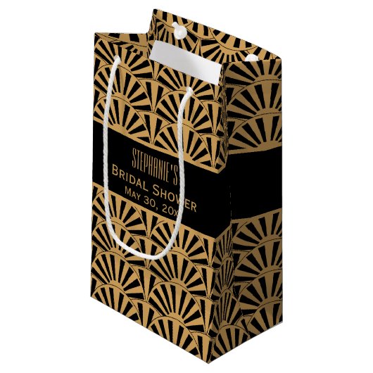 Gold en Black Art Deco Fan Flowers Vrijgezellenfee Klein Cadeauzakje (Voorkant Gekanteld)