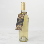 Gold en Black Art Deco Fan Flowers Wedding Flessenhanger (Schuin)