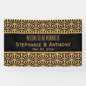 Gold en Black Art Deco Fan Flowers Wedding Spandoek (Horizontaal)