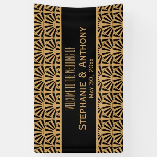 Gold en Black Art Deco Fan Flowers Wedding Spandoek (Verticaal)