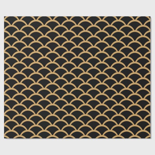 Gold en Black Art Deco Fish Scale Pattern Cadeaupapier (Vlak)