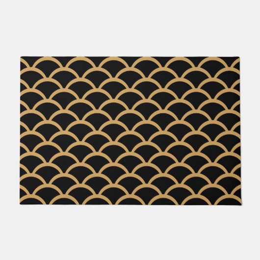 Gold en Black Art Deco Fish Scale Pattern Deurmat (Voorkant)